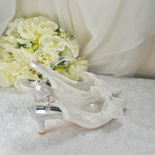 Load image into Gallery viewer, Low Heel Lace Bow Sling Backs