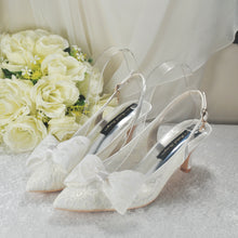 Load image into Gallery viewer, Low Heel Lace Bow Sling Backs