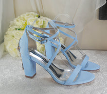 Load image into Gallery viewer, Light Blue Cherry Blossom Block Heels
