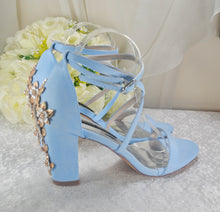 Load image into Gallery viewer, Light Blue Cherry Blossom Block Heels