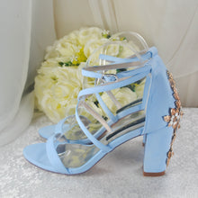 Load image into Gallery viewer, Light Blue Cherry Blossom Block Heels