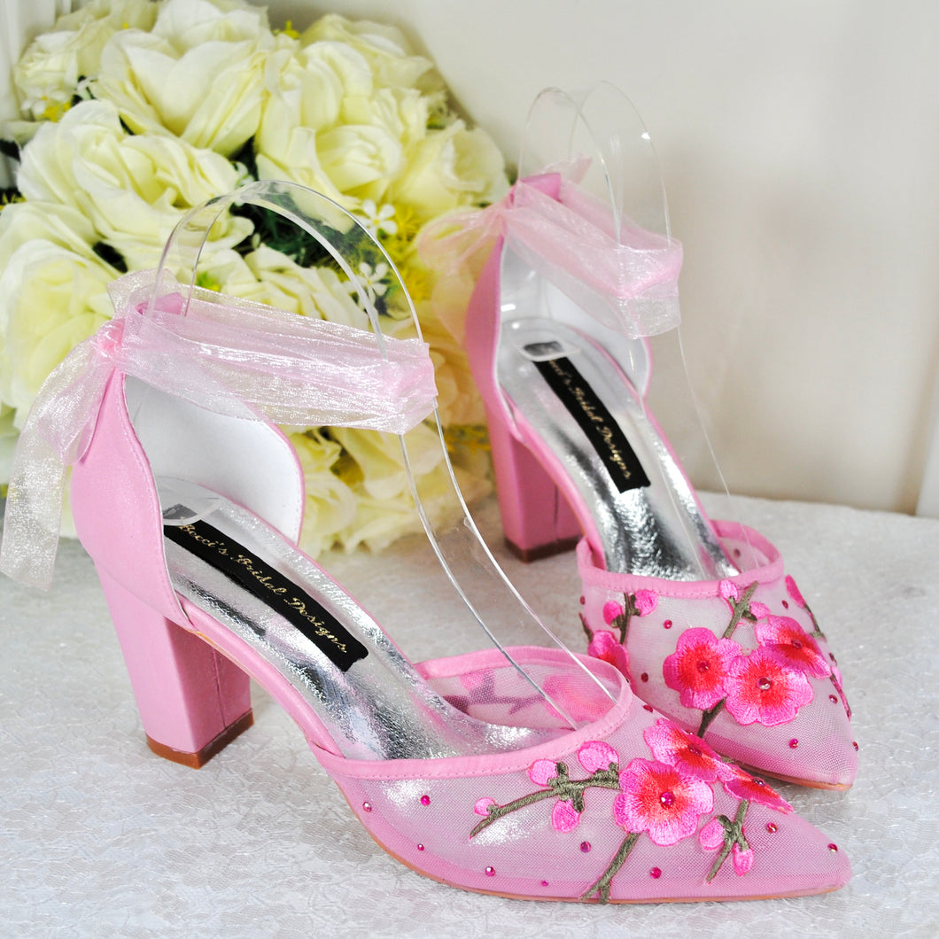 Pink Blossom Block Heels