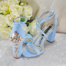Load image into Gallery viewer, Light Blue Cherry Blossom Block Heels