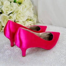 Load image into Gallery viewer, Satin Kitten Heel Wedding Shoes – Handmade Pointed-Toe Bridal Heels