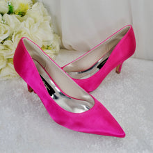 Load image into Gallery viewer, Satin Kitten Heel Wedding Shoes – Handmade Pointed-Toe Bridal Heels