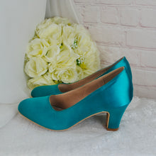 Load image into Gallery viewer, Teal Block Heel Bridal Shoes - UK4 - Ready to Dispatch