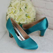 Load image into Gallery viewer, Teal Block Heel Bridal Shoes - UK4 - Ready to Dispatch