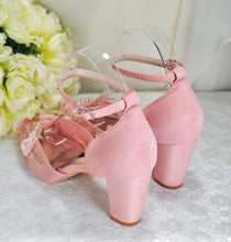 Load image into Gallery viewer, Blush Pink with Rose Gold Butterfly Block Heels