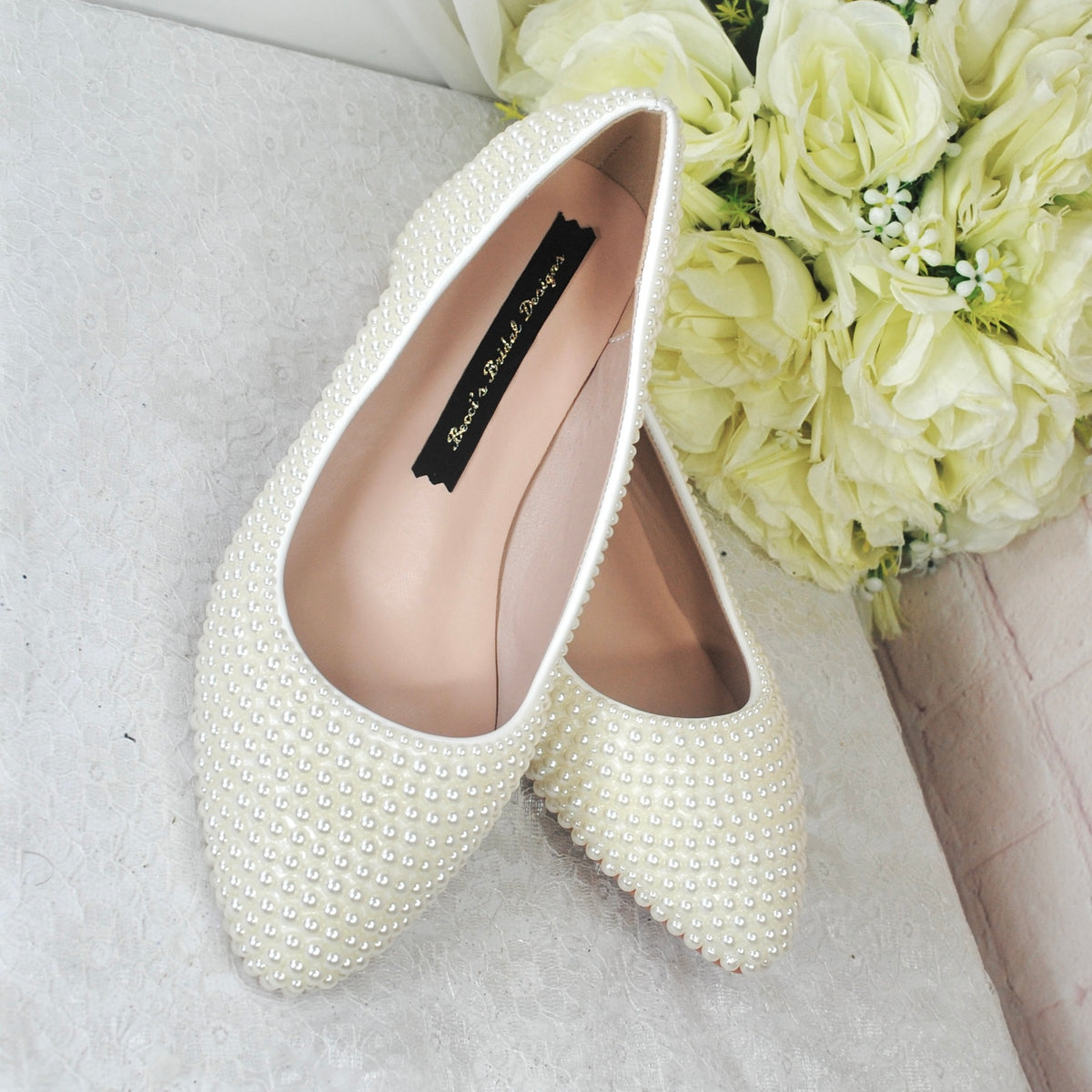 Pearl Flat Shoes – Becci's Bridal Designs - Main Image