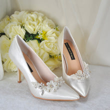 Load image into Gallery viewer, Satin Shoes with Floral Shoe Clip