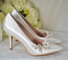 Load image into Gallery viewer, Satin Shoes with Floral Shoe Clip