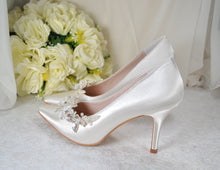 Load image into Gallery viewer, Satin Shoes with Floral Shoe Clip