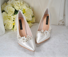 Load image into Gallery viewer, Satin Shoes with Floral Shoe Clip