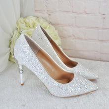 Load image into Gallery viewer, Belle-Inspired Glitter Bridal Shoes | Metal Leaf Wedding Heels