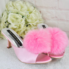 Load image into Gallery viewer, Pink Pom Pom Bridal Mules - UK5 - Ready to Dispatch