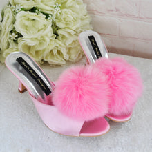 Load image into Gallery viewer, Pink Pom Pom Bridal Mules - UK5 - Ready to Dispatch