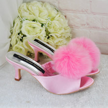 Load image into Gallery viewer, Pink Pom Pom Bridal Mules - UK5 - Ready to Dispatch