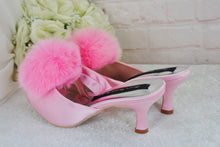 Load image into Gallery viewer, Pink Pom Pom Bridal Mules - UK5 - Ready to Dispatch