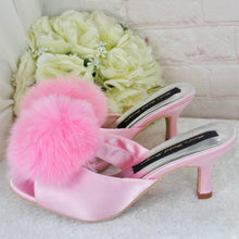 Load image into Gallery viewer, Pink Pom Pom Bridal Mules - UK5 - Ready to Dispatch