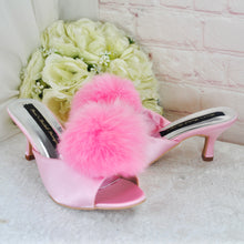 Load image into Gallery viewer, Pink Pom Pom Bridal Mules - UK5 - Ready to Dispatch