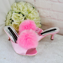 Load image into Gallery viewer, Pink Pom Pom Bridal Mules - UK5 - Ready to Dispatch