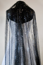 Load image into Gallery viewer, Black Celestial wedding veil sparkling stars