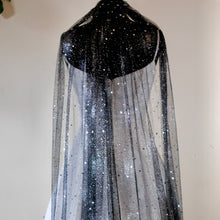 Load image into Gallery viewer, Black Celestial wedding veil sparkling stars