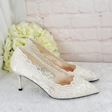 Load image into Gallery viewer, Beautiful Bridal White, Lace Embroidered Shoes, Shoes for Bride, Custom Womens Shoes