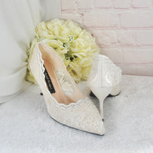 Load image into Gallery viewer, Beautiful Bridal White, Lace Embroidered Shoes, Shoes for Bride, Custom Womens Shoes