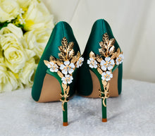 Load image into Gallery viewer, Green Satin with 'Cherry Blossom'