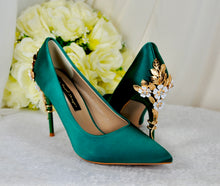 Load image into Gallery viewer, Green Satin with 'Cherry Blossom'