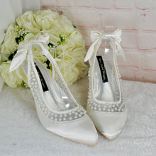 Load image into Gallery viewer, Eliza - Ivory Pearl Satin Sling Backs