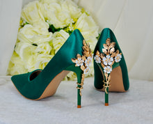 Load image into Gallery viewer, Green Satin with 'Cherry Blossom'