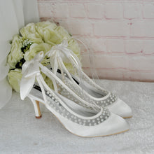 Load image into Gallery viewer, Eliza - Ivory Pearl Satin Sling Backs