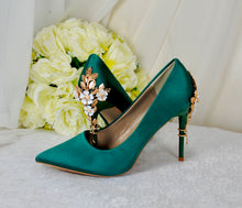 Load image into Gallery viewer, Green Satin with 'Cherry Blossom'