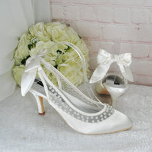 Load image into Gallery viewer, Eliza - Ivory Pearl Satin Sling Backs