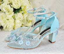 Load image into Gallery viewer, Something Blue Butterfly Block Heels