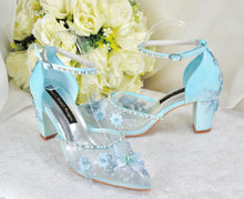 Load image into Gallery viewer, Something Blue Butterfly Block Heels