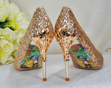 Load image into Gallery viewer, Gold Glitter Vine Heels Size UK3 / US5.5