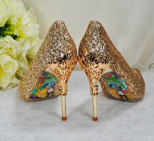 Load image into Gallery viewer, Gold Glitter Vine Heels Size UK3 / US5.5