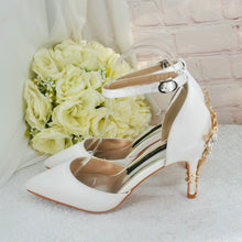 Load image into Gallery viewer, Ivory Satin Low Heel Bridal Sandals with Cherry Blossom