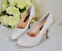 Load image into Gallery viewer, Ivory Shimmer Round Toe with 'Cherry Blossom'