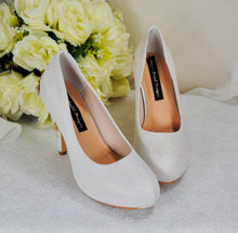 Load image into Gallery viewer, Ivory Shimmer Round Toe with 'Cherry Blossom'