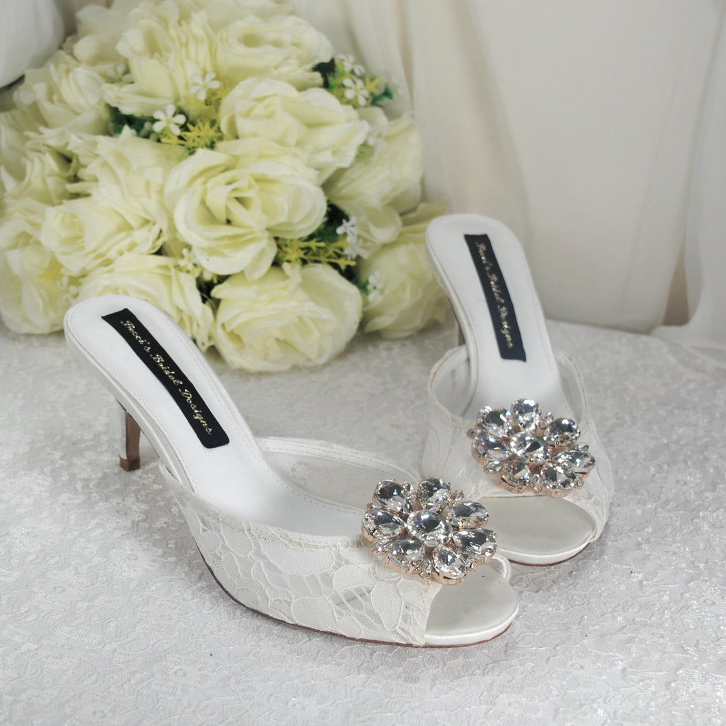 Lace Mules with Crystal