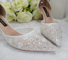 Load image into Gallery viewer, Bridal White Beaded Heels, Sling Back or Ankle Strap