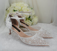 Load image into Gallery viewer, Bridal White Beaded Heels, Sling Back or Ankle Strap