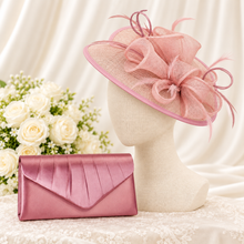 Load image into Gallery viewer, Dusky Pink Fascinator and Satin Clutch Bag Set