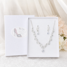 Load image into Gallery viewer, Teardrop Cubic Zirconia Bridal Necklace & Earrings Set – Silver