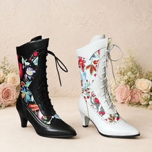 Load image into Gallery viewer, Floral Bridal Boots - Lace Up Patterned Wedding Boot