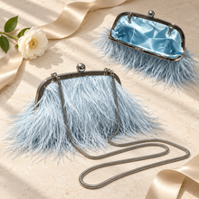 Load image into Gallery viewer, Feather Trim Clutch Bag with Chain | White, Blush Pink or Pale Blue
